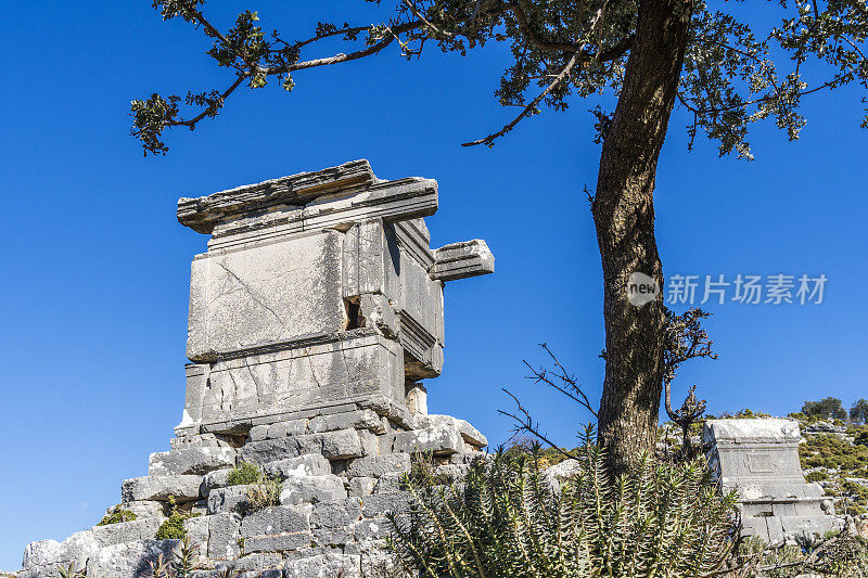 来自Dodurga村的Sidyma古城。Fethiye, Mugla，土耳其。